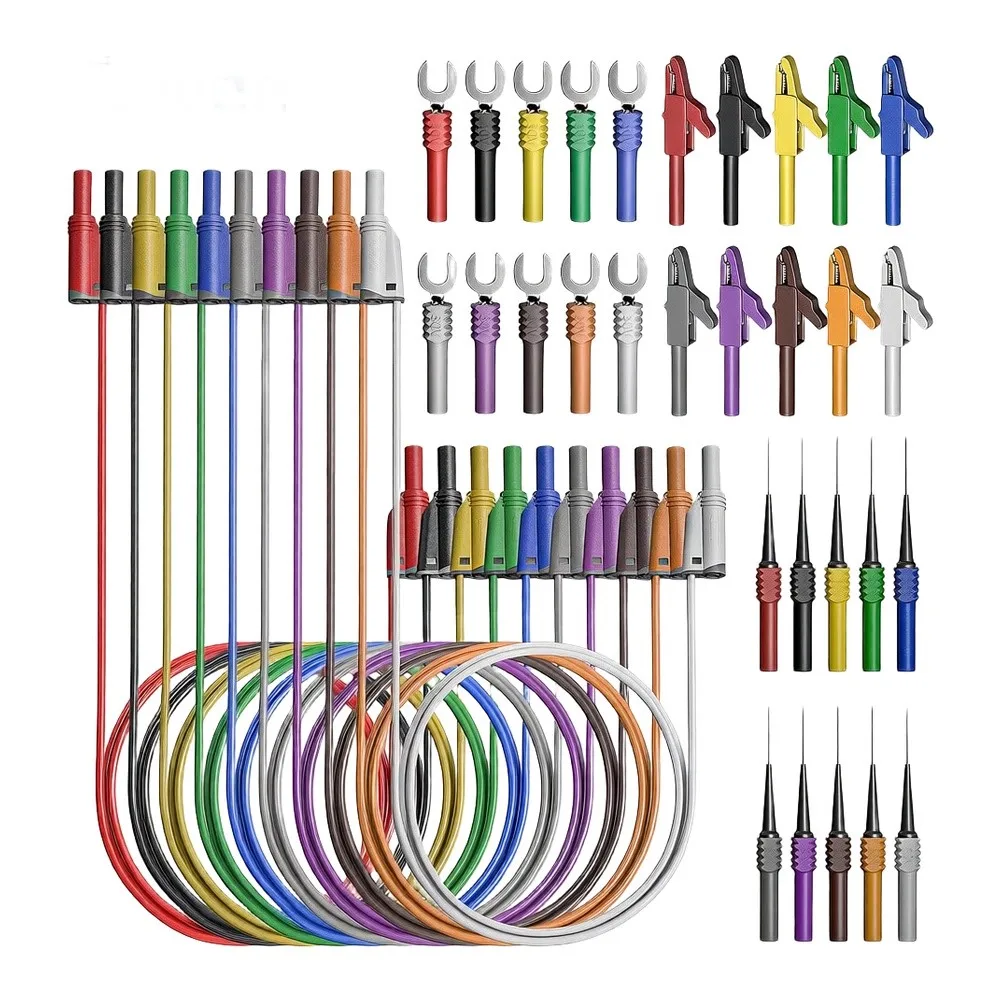 CKT011 Silicone Test Kit With Stackable Banana For Spade Connectors Electrical Testing Wire Set 1 Meter Length