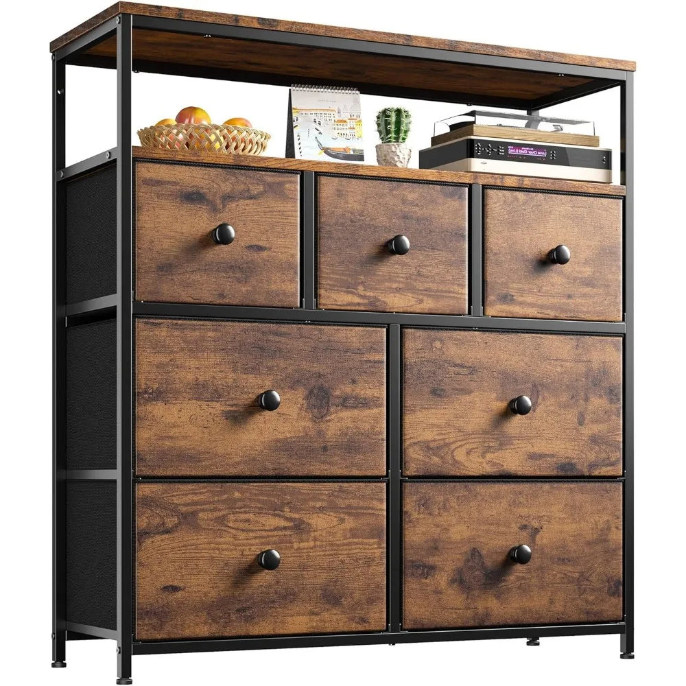 

Dresser for Bedroom with 7 Drawers, Purple Dressers & Chests of Drawers, Dresser for Clothes Storage with Wooden Top and Metal F