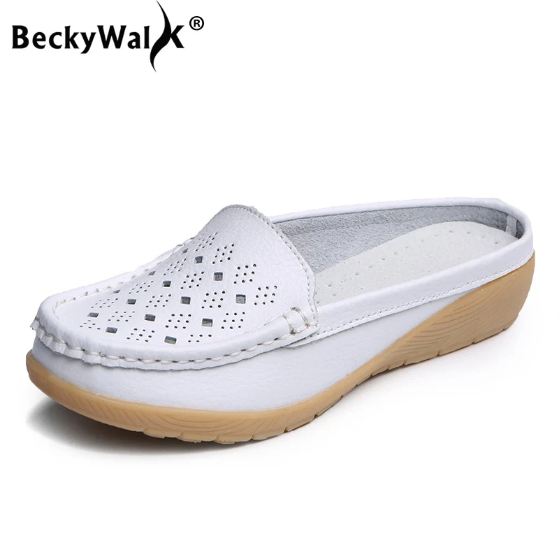 Zapatos de verano para mujer, mocasines de cuero auténtico, mocasines para mujer, recortes, zapatos planos con punta cerrada, sandalias, zapatillas, zapatos informales para mujer WSH3210