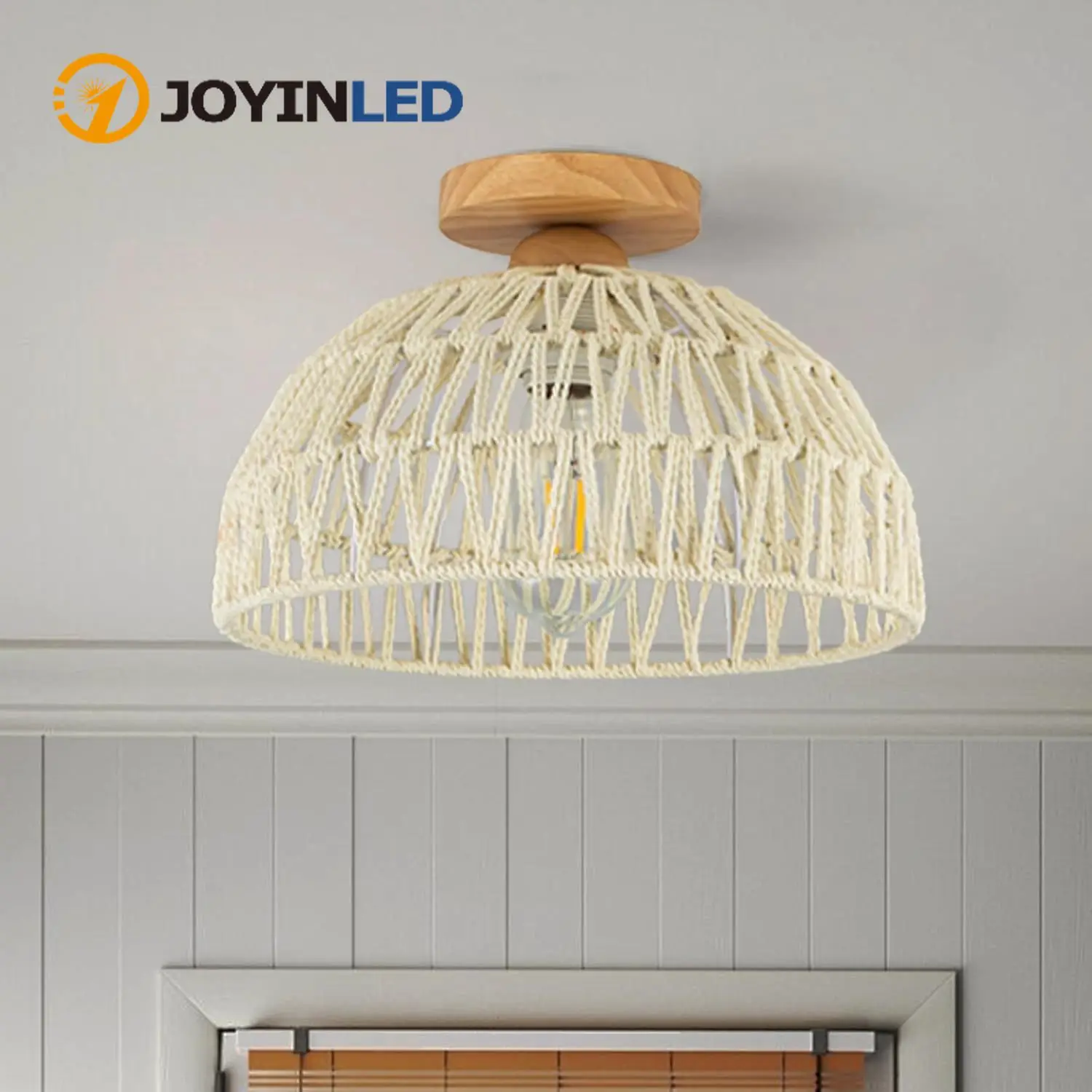 

23/30cm Rattan Ceiling Light Fixtures Boho Chandeliers Lights Cream White/Beige/Black semi Flush Mount Ceiling Lamps for hallway