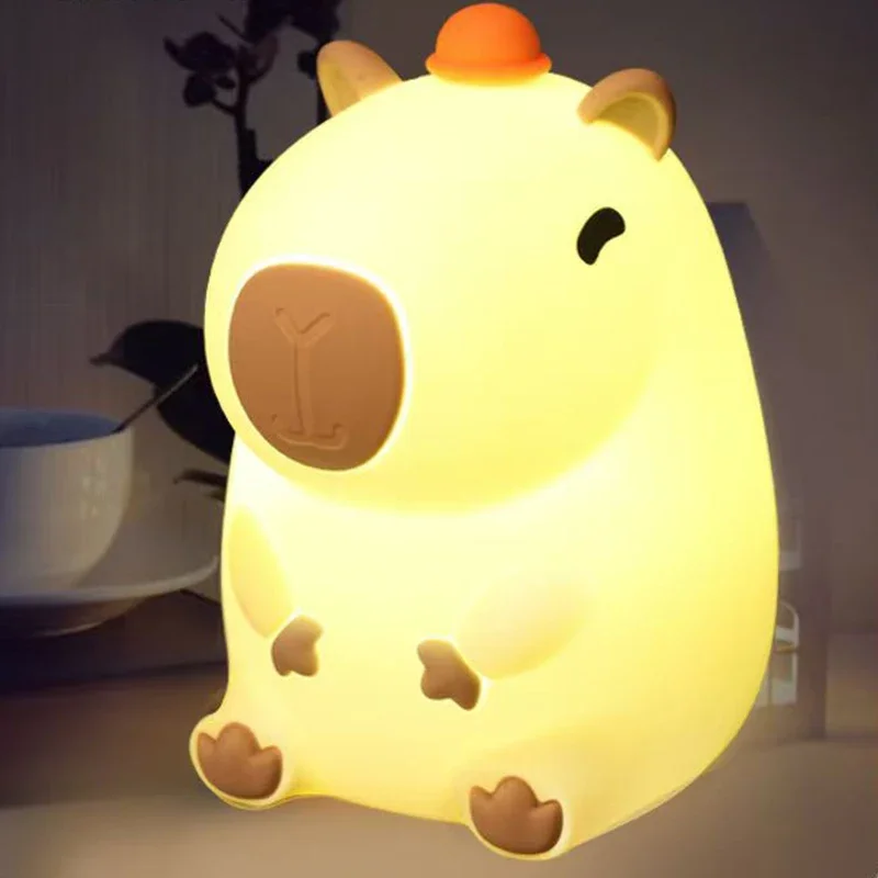 2025 Cute Cartoon Capybara Silicone Night Light USB Rechargeable Timing Dimming Sleep Night Lamp for Children's Room Decor Gift