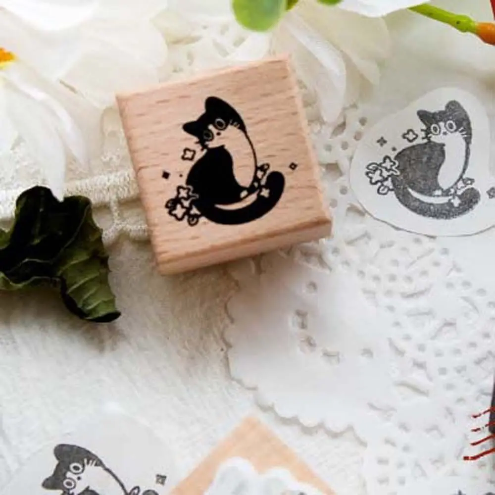Diy Craft Black Cat Stamps Cute Pet Animal Shape Wooden Rubber Stamps Kitten Handmade Cat Seal Stamping Journal Stationery