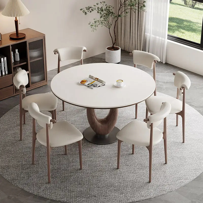 New walnut solid wood slate retro wind round dining table small apartment home living room dining table and chair combination