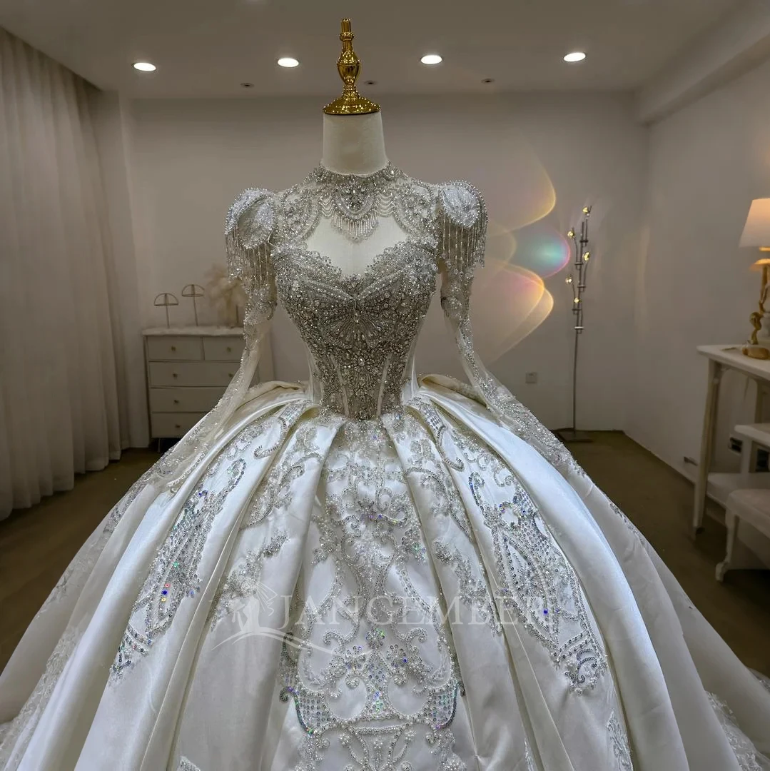 맞춤 제작된 화려한 웨딩 드레스 새틴 핫 여성용 우아한 2025 베스티도스 데 노비아 탈부착 가능한 소매 신부 드레스 로브 마리에