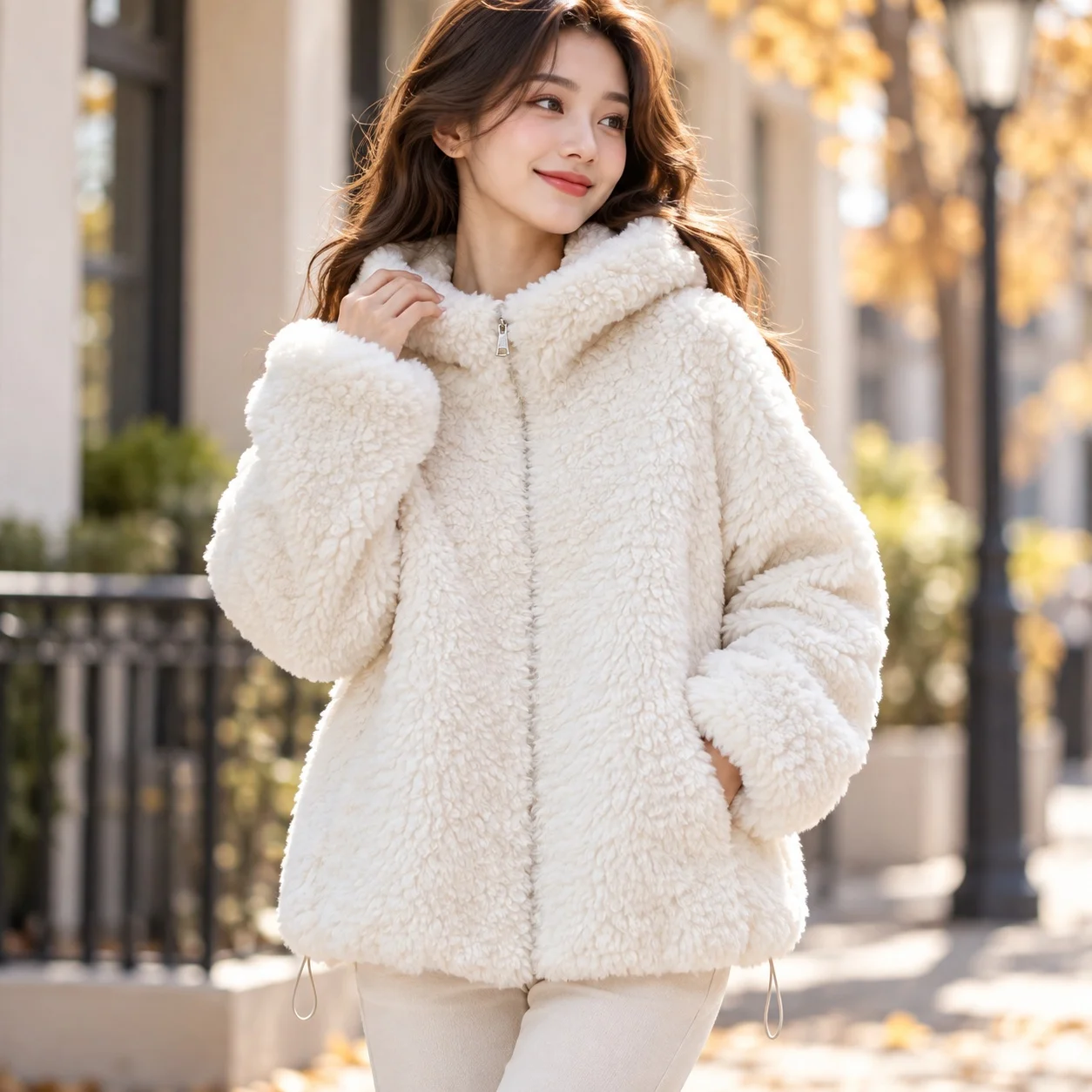 Hooded No Hood Coat Loose Fit Sweet and Fresh with Long Sleeve Flared Cuff Pockets Mid Length Casual Autumn Women Jacket