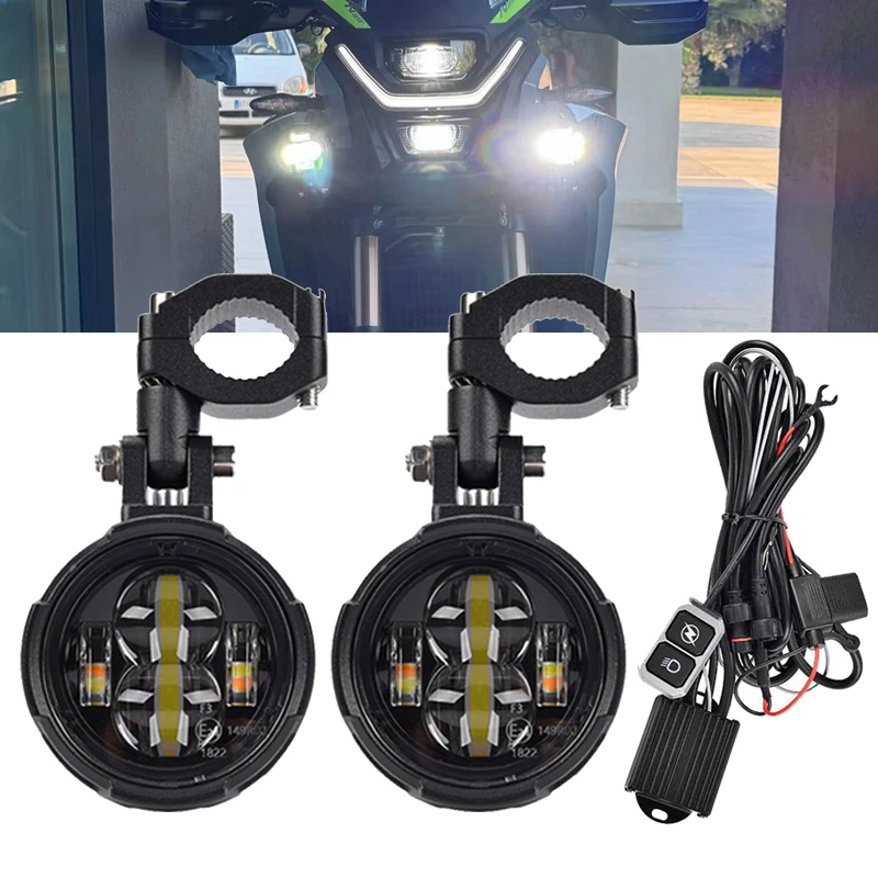 100W Dual Color Farol Moto Fog Lamp Motorcycle Fog Lights Motorcycle LED Light Headlight Led Auxiliary Driving Lamp Spotlight