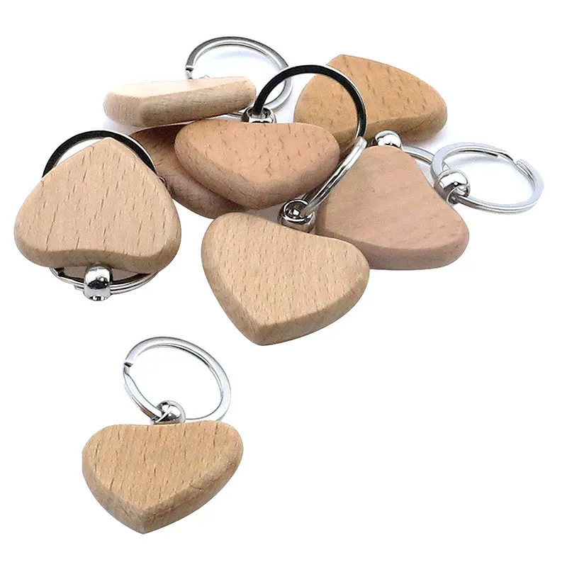 120Pcs Blank Round Rectangle Wooden Key Chain DIY Promotion Pendant Wood Keychain Keyring Tags Promotional Gifts