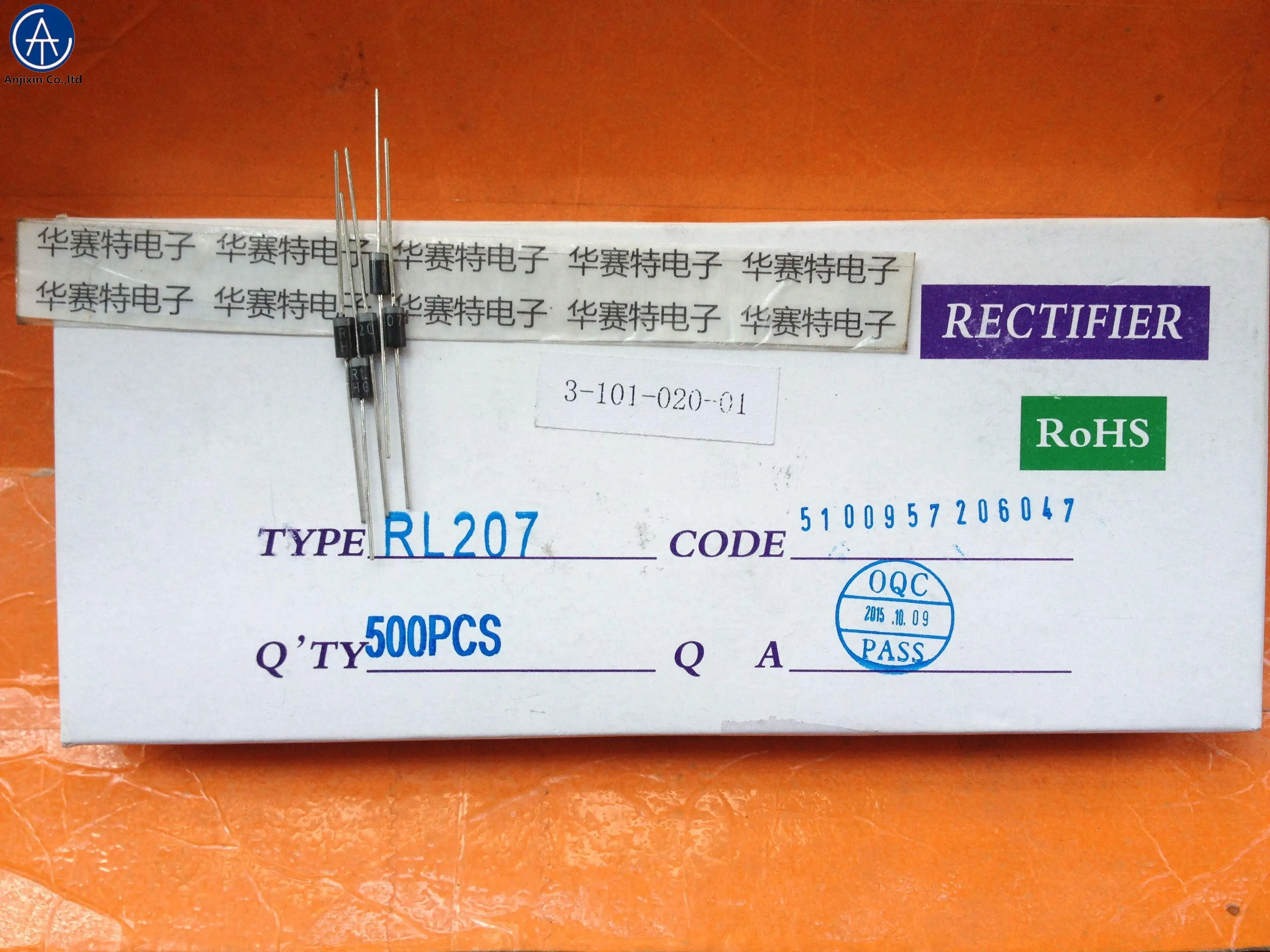 50 pces 100% original novo rl207 do-15 diodo retificador inline 2a 1000v