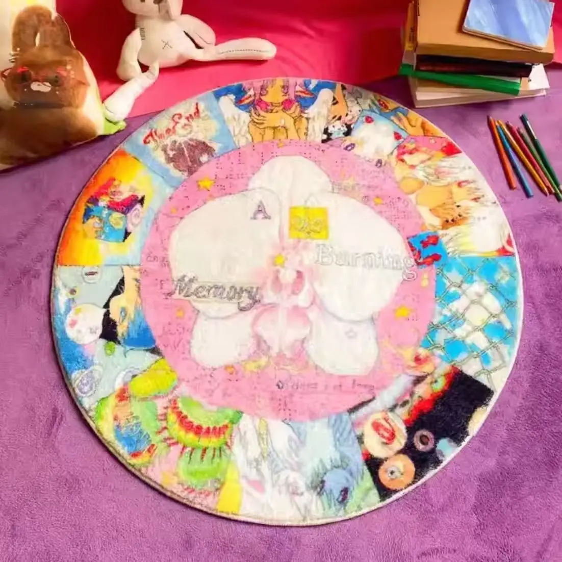 

CODROK Cute Cartoon Girl Room Round Rugs Fluffy Soft Decorative Kids Bedroom Carpets Living Room Sofa Area Rug Floor Mat