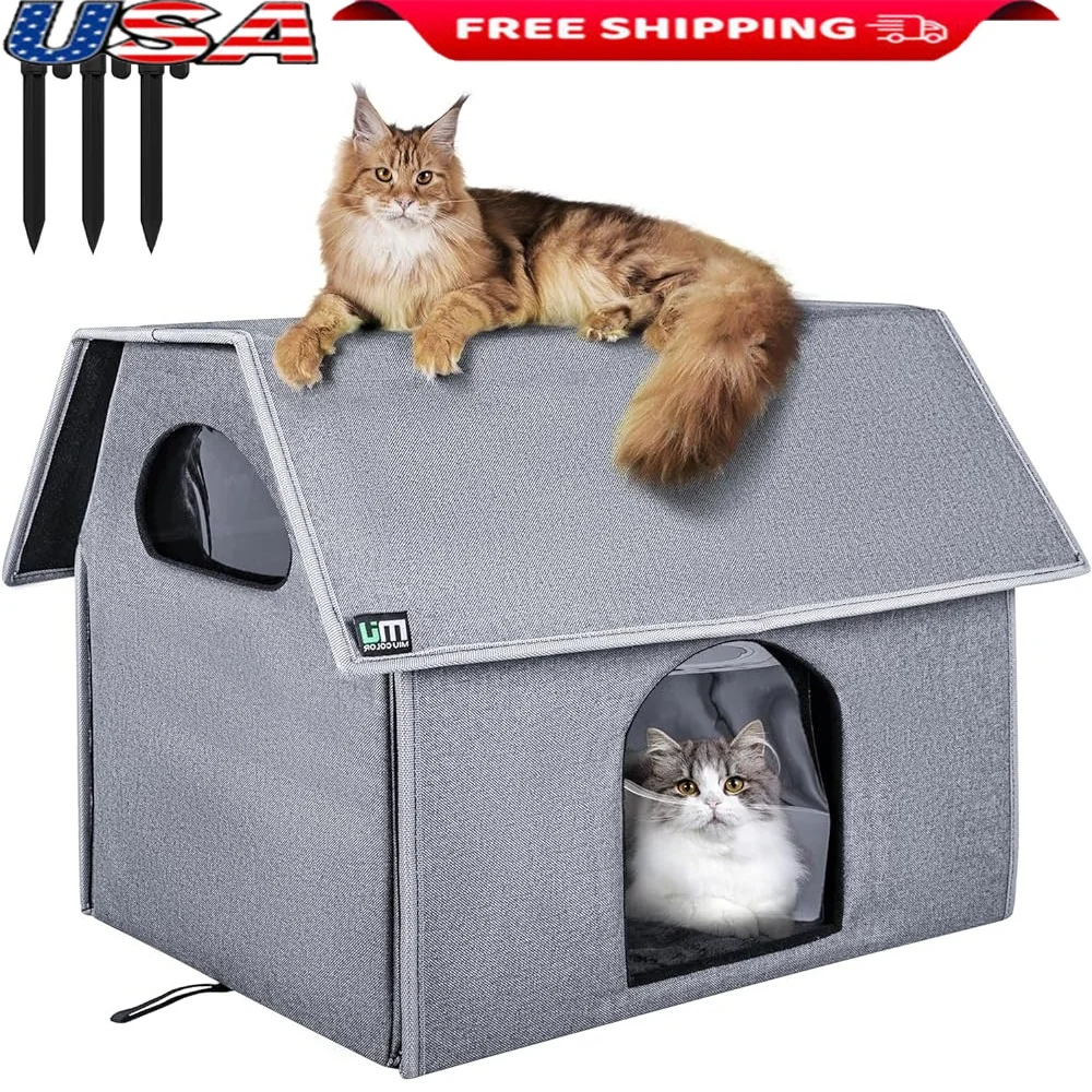 

Large Outdoor Cat House Weatherproof Feral Shelter Removable Soft Mat Easy Assembly Indoor Outdoor Use Waterproof Cozy Design