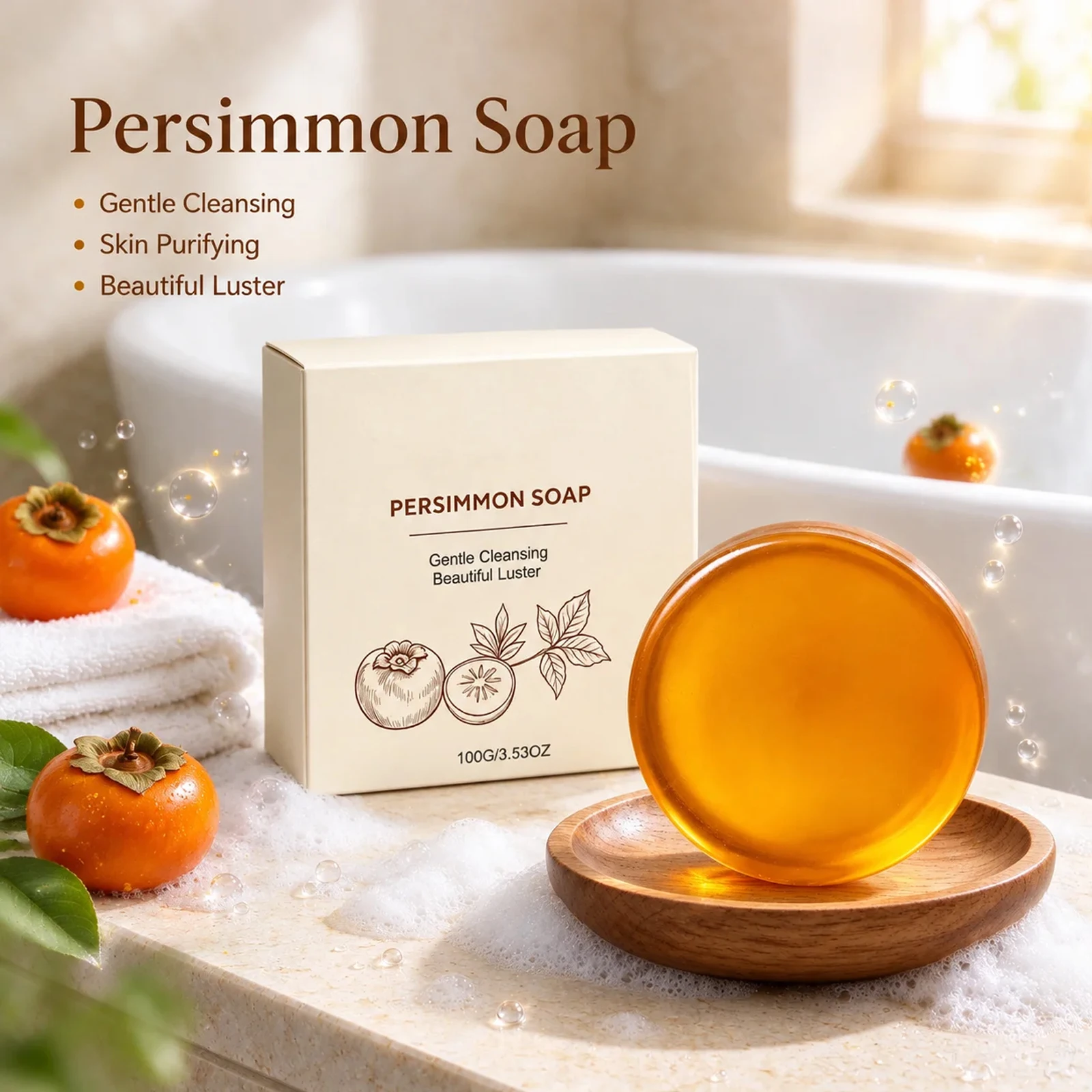 Persimmon Cleaning Soap Deep Clean Remove Surface Dirt Long Last Moisturize Non Tightening After Wash Oil Control Rinses Easily