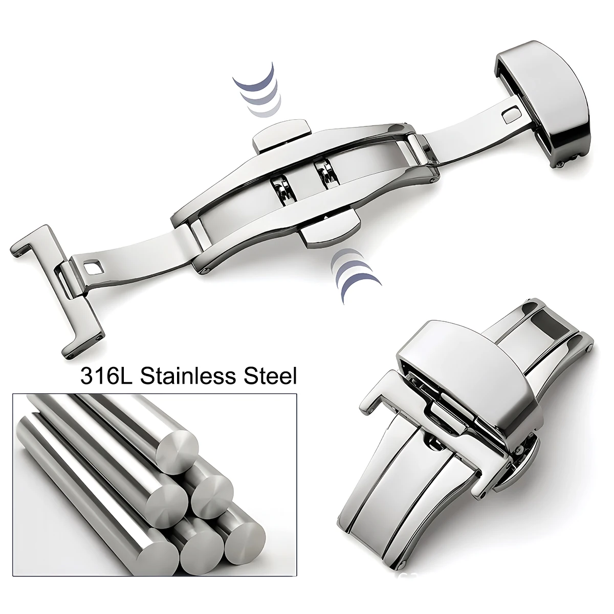 Watchband Buckle Stainless Steel Watch Strap Butterfly Buckles Clasps 10-22mm Double Press Polished Button Watches Accessories