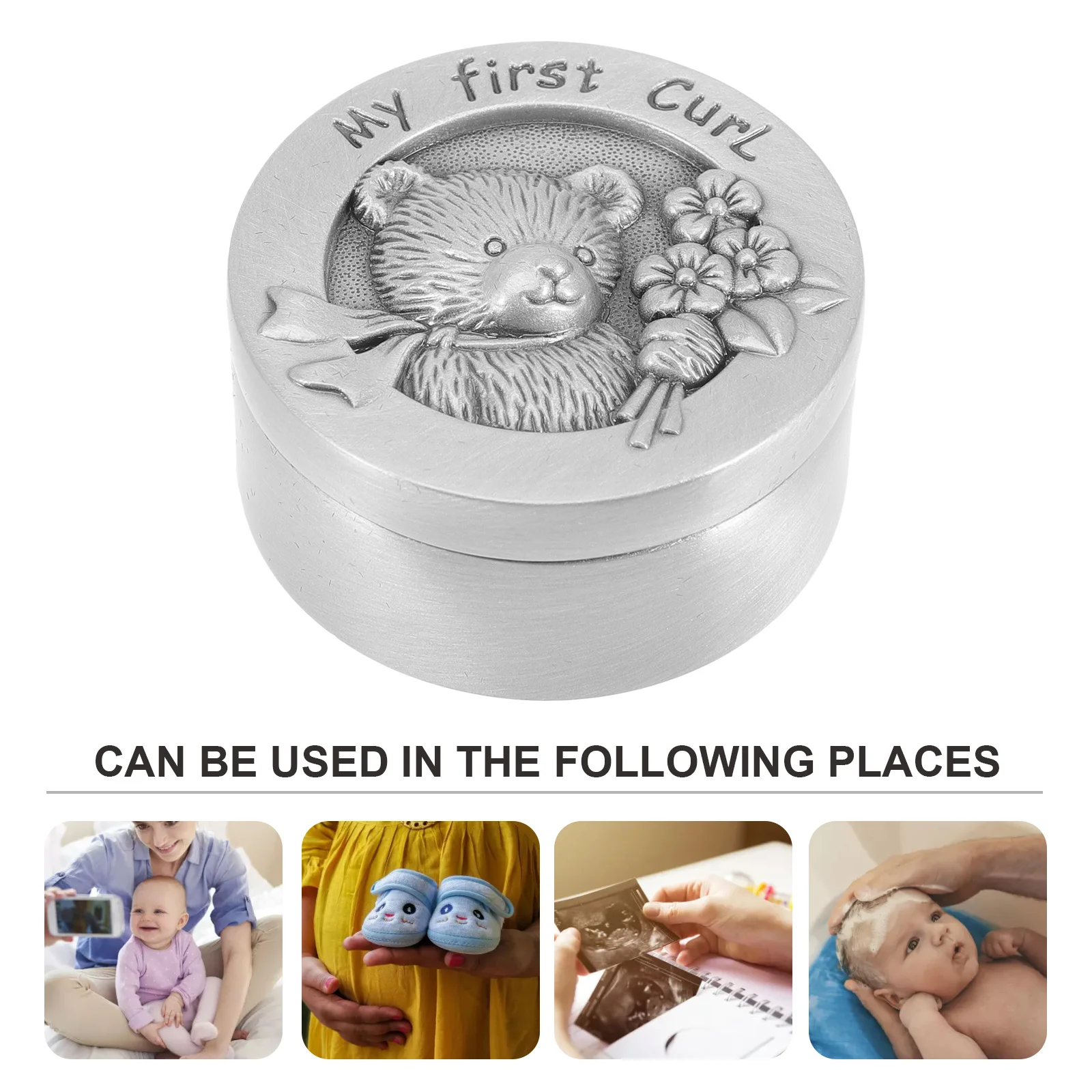 

Fetal Hair Keepsake Box Baby First Hair Storage Premium Stainless Steel Round Cartoon Design Durable Metal For Infant