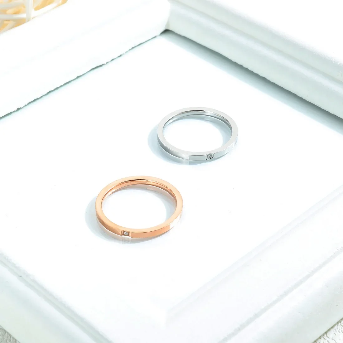 DARHSEN Brand Stainless Steel Women Girls 2mm Thin Small Rings White Cubic Zircon Stone  Fashion Jewelry US size 4 5 6 7 8 9