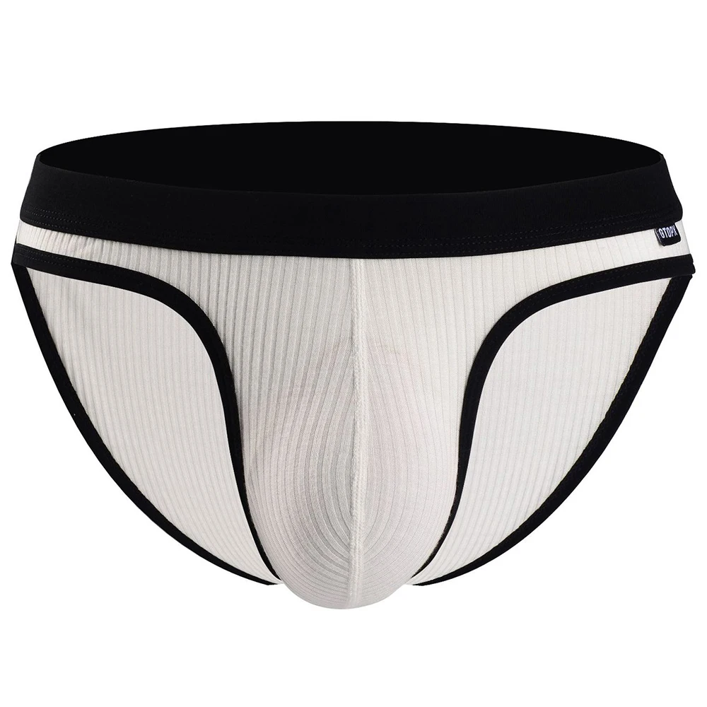 Men Soft Panties Ribbed Striped Underwear Man Bulge Pouch Underpants Elastic Waist Briefs Male Breathable Low Rise Knickers