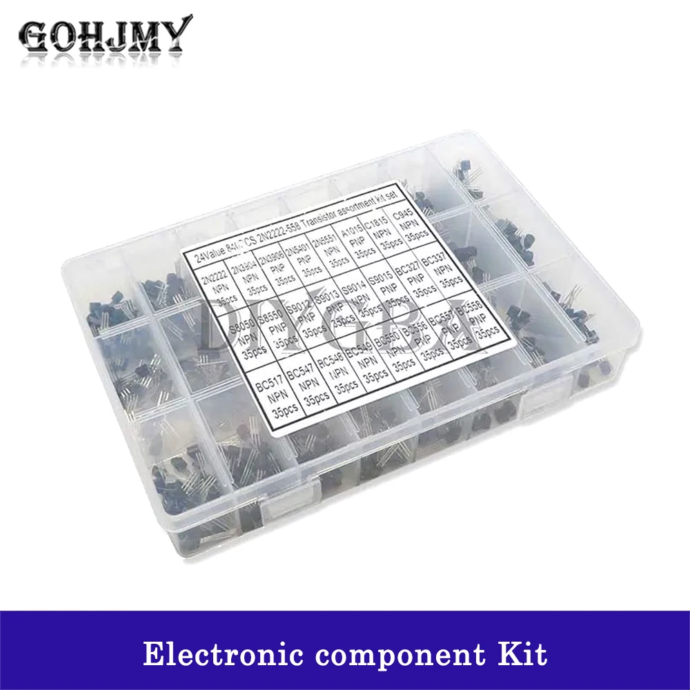 840 buah/Set 24 nilai TO-92 Transistor bermacam-macam Kit BC327 BC337 BC547 Transistor 2N2222 3904 3906 C945 paket Transistor
