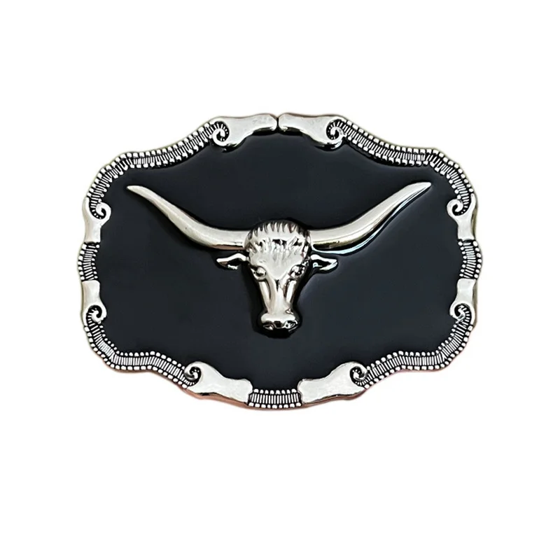 Zinc alloy black base cowhide buckle for western cowboy clothing and accessories from Europe and America