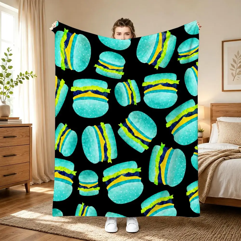 Humorous Burger Print Throw 240g flannel blanket, suitable for sofas, beds, offices, exquisite gift blankets