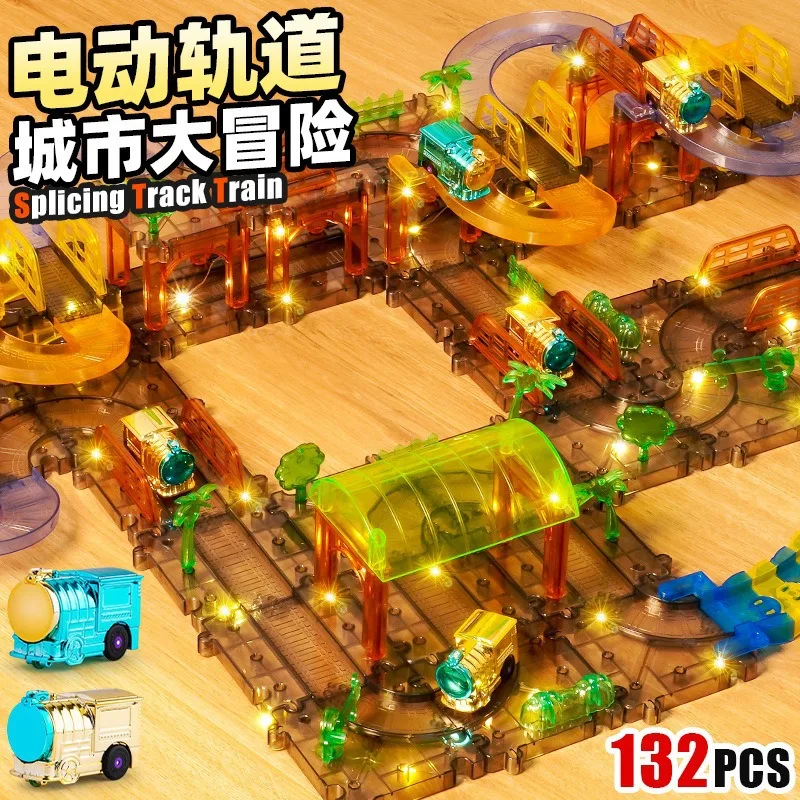 

DIY Transparent Electric Assembly Rail Car Insertion Track Small Train Puzzle Toy Children's Electric Puzzle Track Car Gift