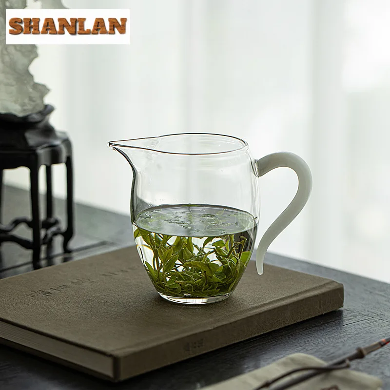 

350ML White Jade Handle High Borosilicate Tea Pitcher Pour Tea Cha Hai Dispenser Justice Cup Fair Mug Tea Ceremony Supplies Gift