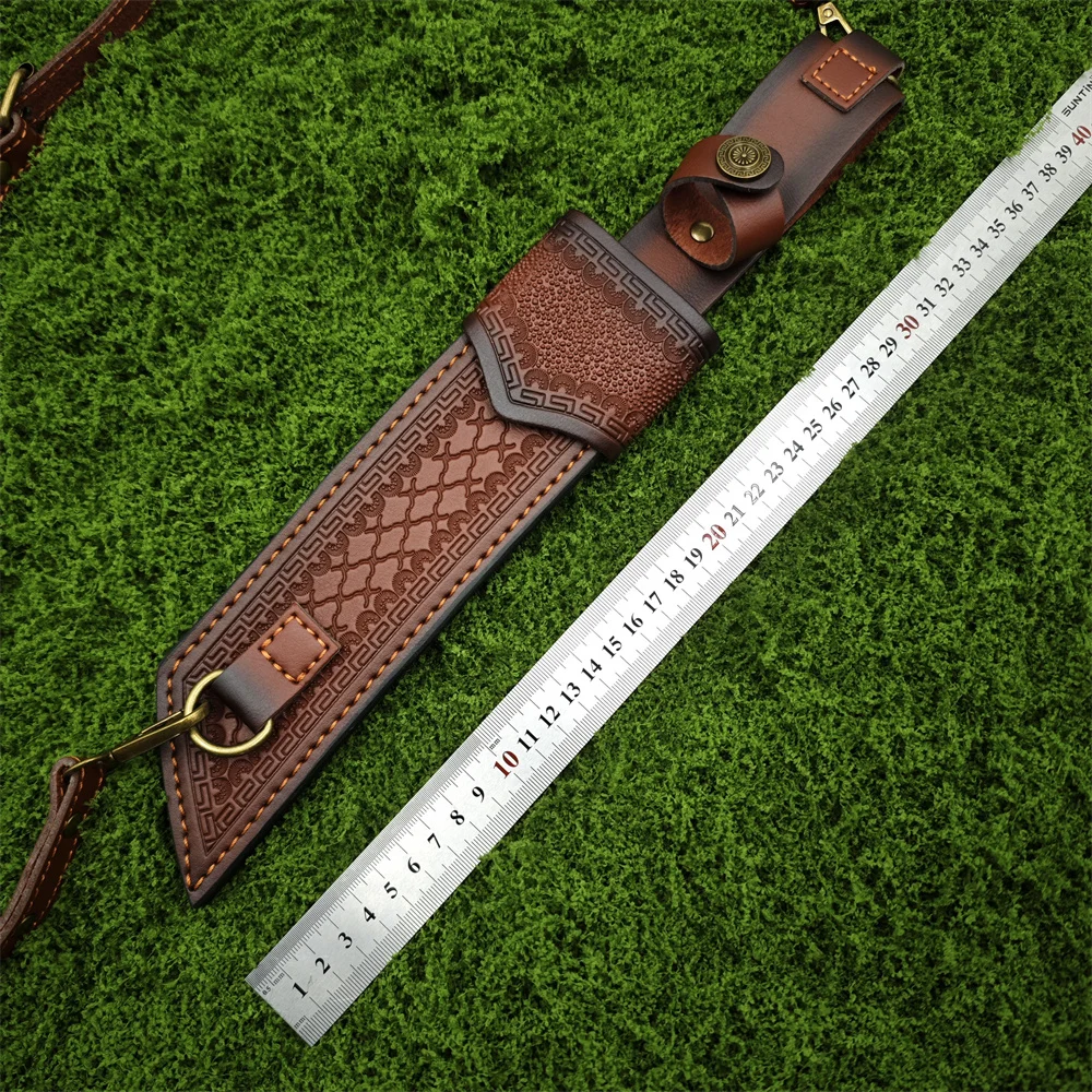 Retro Brown Back-mounted Scabbard with Leather Belt Ring and Metal Buckle - Waterproof and Durable Design for Fixed Blade Knife