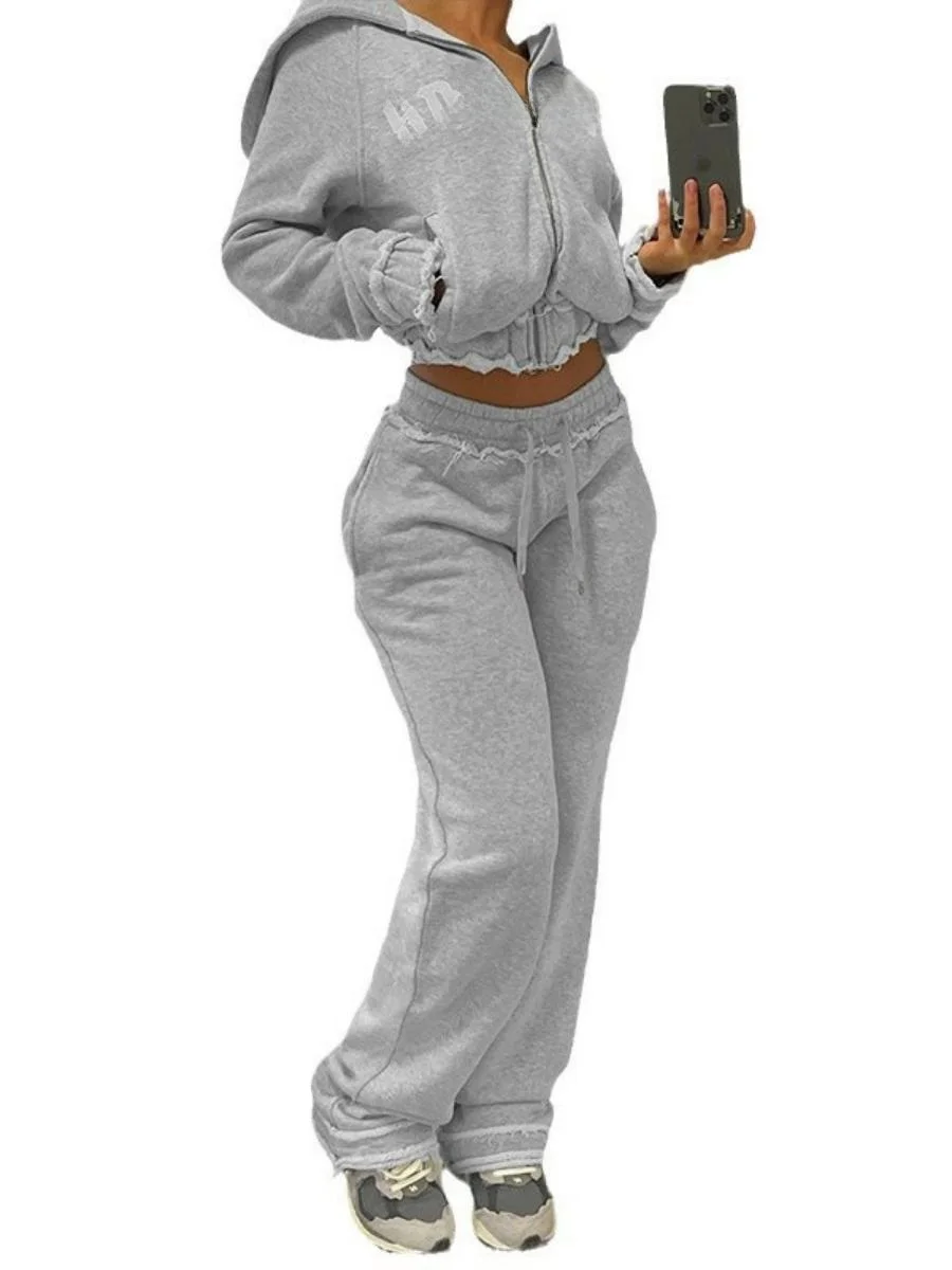 Américain Sport décontracté lettre ort chapeau sweat Jaet haut taille haute Faion pantalons longs ensemble Streetwear Sle Polyester Fiber