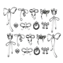 20pcs Antique Silvery Vintage Bowknot Design Charms Alloy Pendants for DIY Bracelet Necklace Jewelry Making Accessories