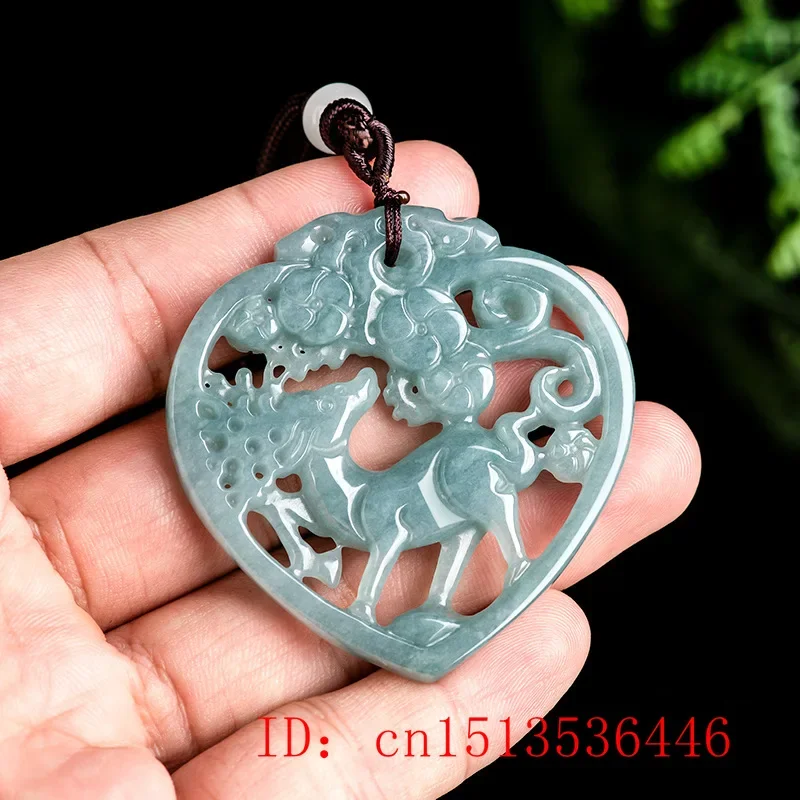 Jadeite Deer Colar com pingente para homens e mulheres, presentes de amuleto AAA natural, esmeralda, amor oco, veado sika, joalheria da sorte, moda