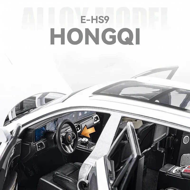 1:24 hongqi ehs9 suv liga modelo carro brinquedo diecasts fundição de metal puxar para trás som e luz carro brinquedos para veículo