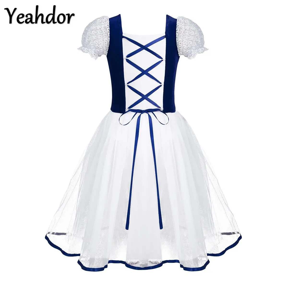 

Kids Girls Professional Ballet Tutu Dress Velvet Body Mesh Puff Sleeves Gymnastics Leotard Dress Ballerina Dance Dress Dancewear