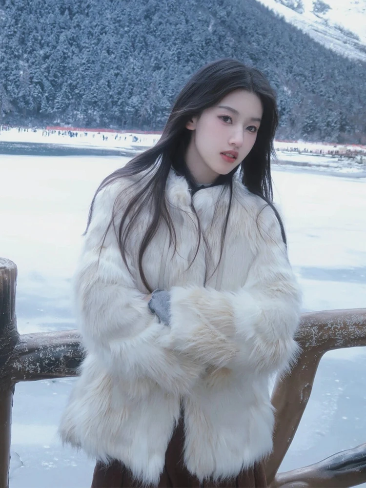 

2025 New Casual Fur Coat Women ort Thiened Eco-friendly Fur Top Small Size Trendy Korean Sle Long Sve Winter Coat
