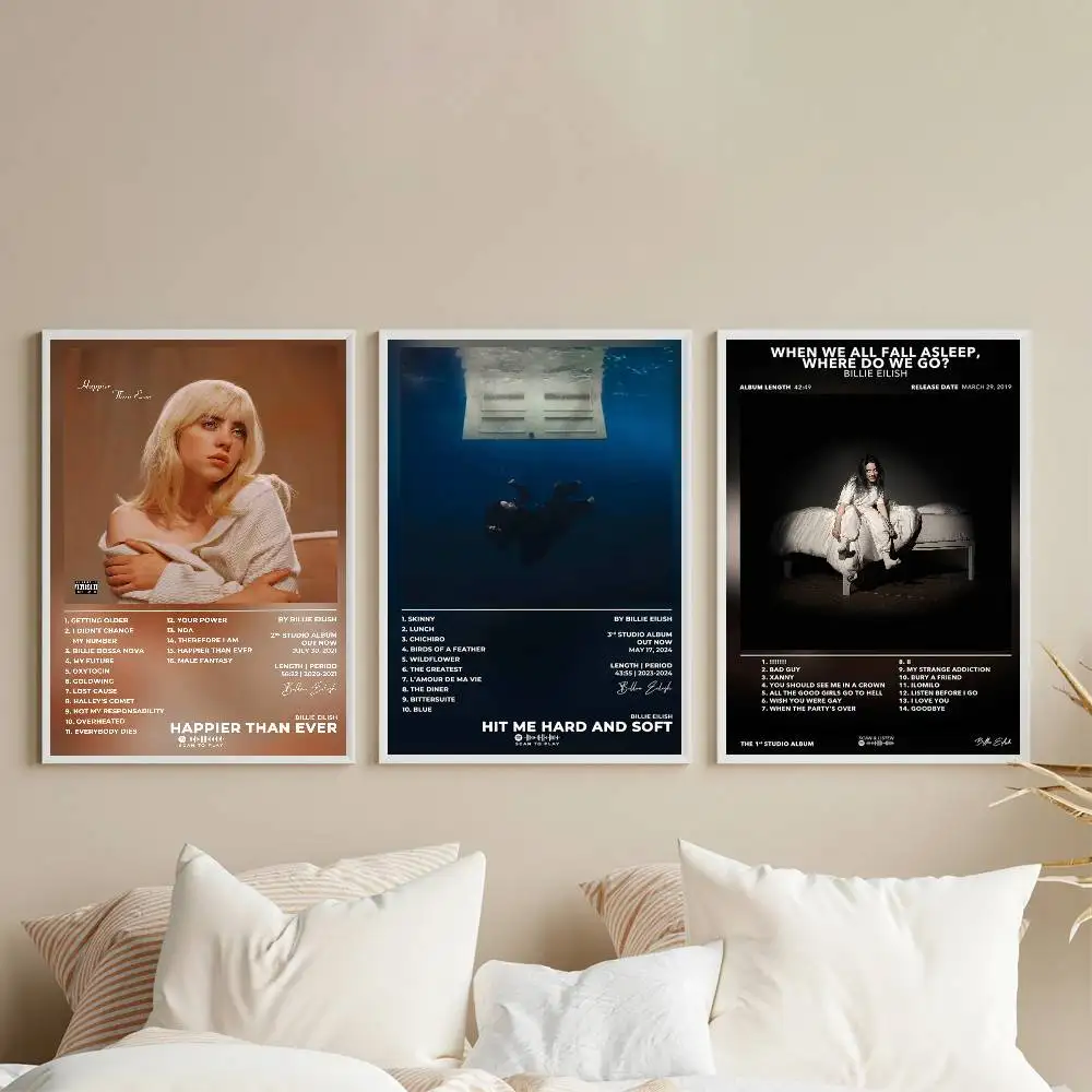 Singer B-Billie E-EilishS Poster Gallery Prints Self Adhesive Home Decor Decoration Wall Decals Living Room Sticker