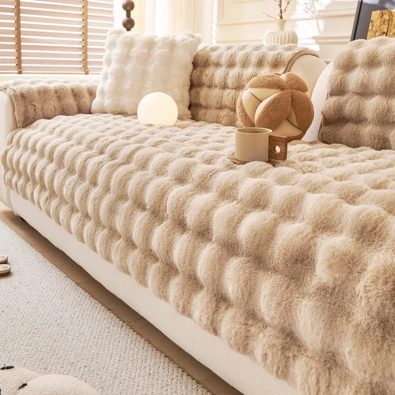 Thicken Imitation Rabbit Fur Plush Sofa Slipcover Non-slip Soft Sofa Towel Couch Cushion For Living Room Modern Home Decor image 3