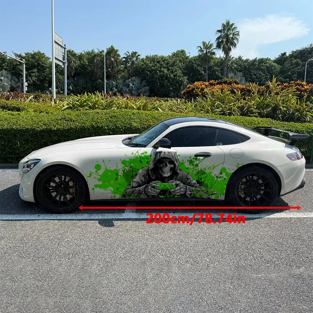 2pcs Skeleton Player Decal, Durable, Fade-Resistant, Enhance Your Vehicles Aesthetic With Bold Art Design Car Vinyl Wrap