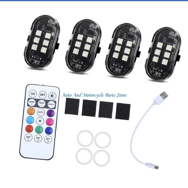 P9FD 2/4/6/8pcs Modular LED Light Set with Wireless Remote For Motorcycle Waterproof