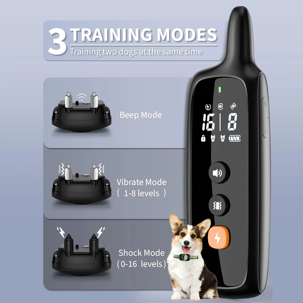 2000m Smart Dog Training Collar with Remote Electric Shocker Suitable for Preventing Dog Barking Pet Behavior Training Supplies