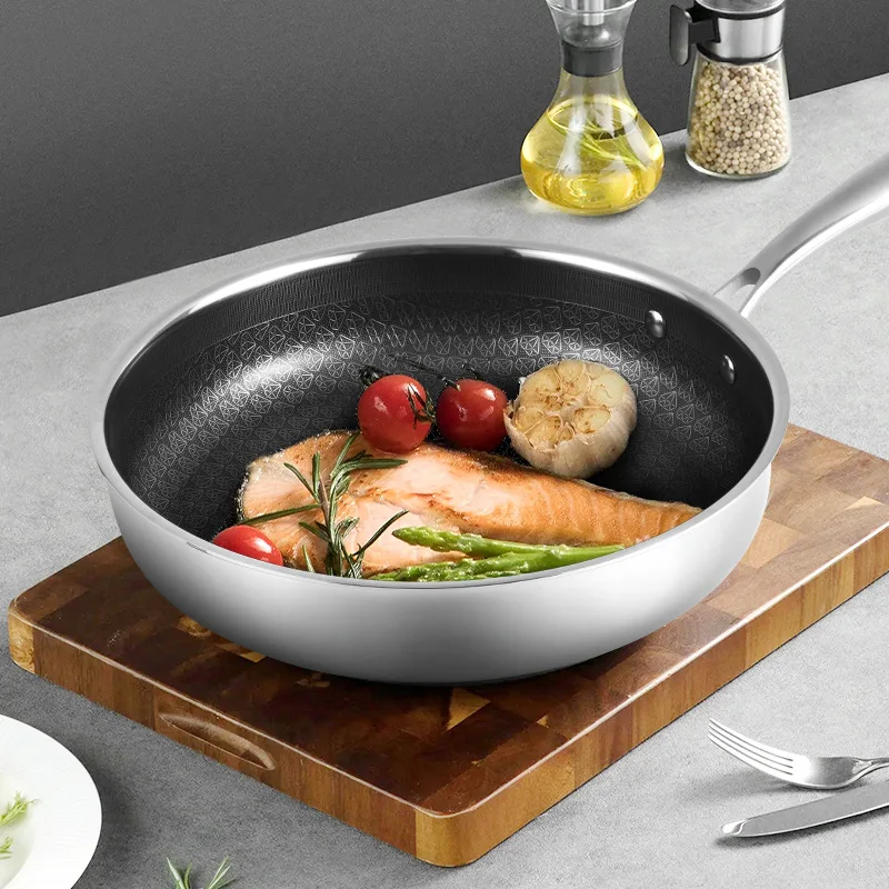 316 Stainless Steel Cookware Set 8 Piece Triple Layer Non Stick Silver Pots Pans with Lids for Home Kitchen Stovetop Wholesale