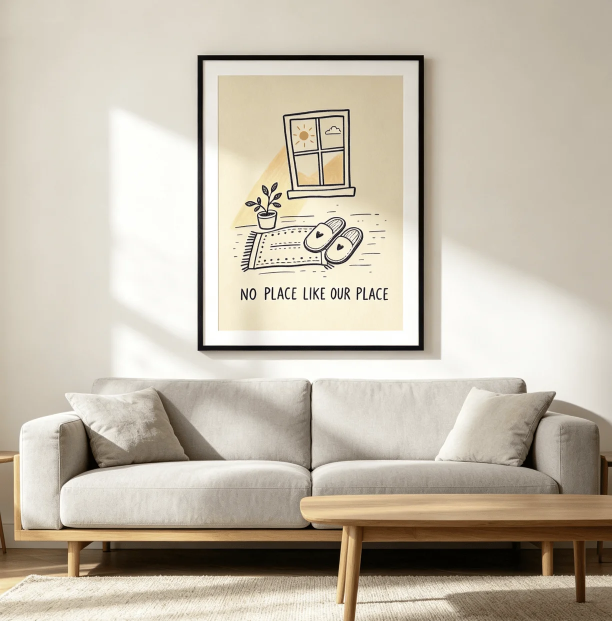 No Place Like Our Place Window Slipper Wall Art Canvas Prints, Cozy Home Posters, Warm Quote Decor for Bedroom Living Room