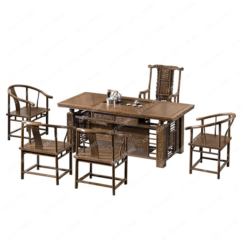 

Table-Chair Set Chinese Solid Wood Tea Table Tea Table Complete Antique Kung Fu Tea Table