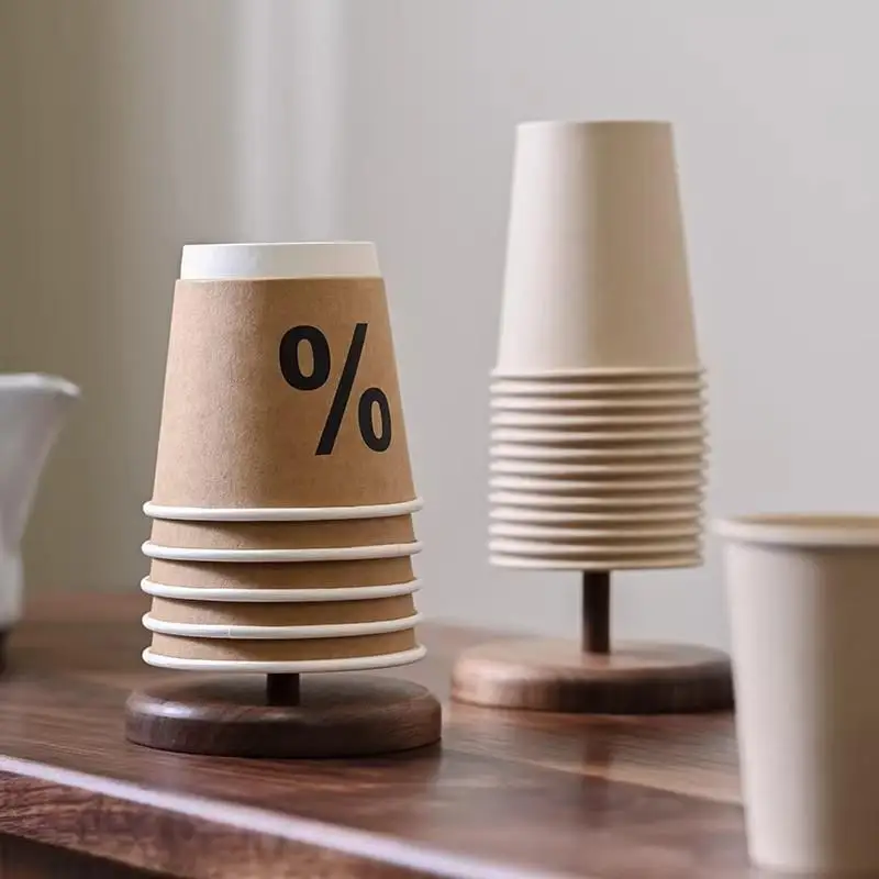 1Pcs Disposable Cup Dispenser Walnut-Colored Storage Rack Paper Cup Holder Solid Wood Cup Holder
