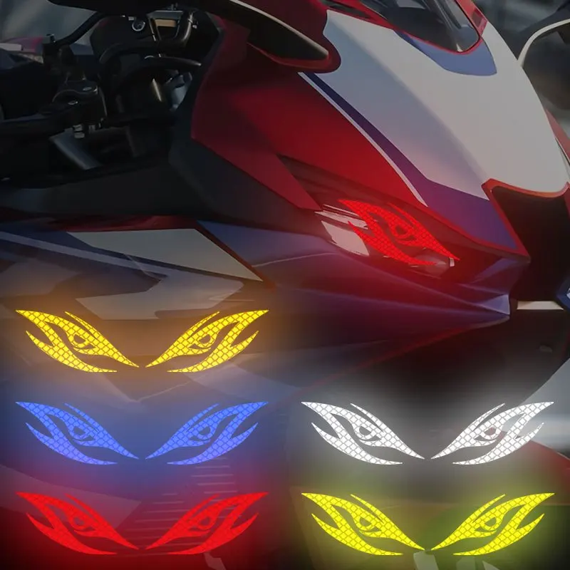 1Pair Reflective Motorcycle Sticker, Cartoon Decal for Headlight, Fuel Tank & Helmet, Night Safety Decor for Bikers