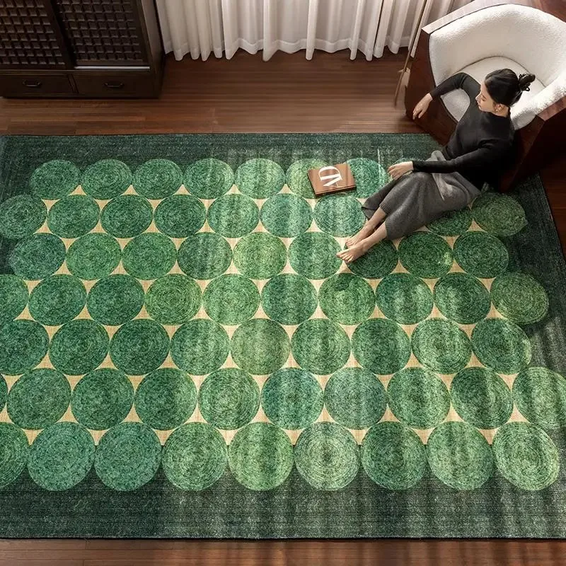 Non-slip Green Vintage Rug, Washable for Living Room Dining Home Decor