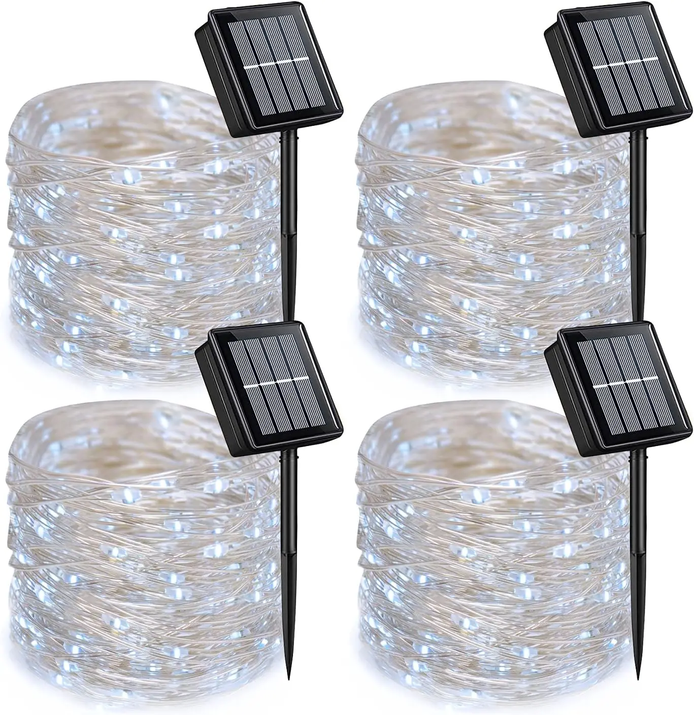 

4 Pack White Solar Christmas Lights, 33ft 100 LED Outdoor Waterproof Twinkle Lights, 8 Modes