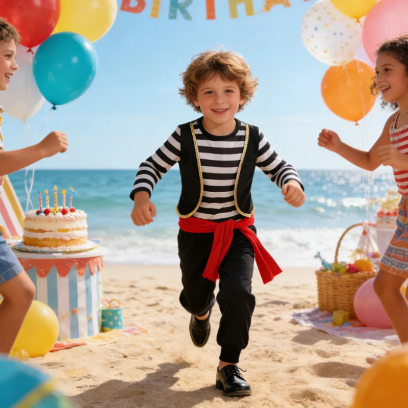 

Kids Carnival Easter Party Pirate Cosplay Clothing Toddler Boys Cosplay Costume Stripe Children Sport Tracksuit 2 to 6 Years