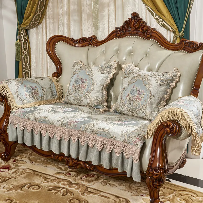 Luxury Jacquard Lace Sofa Cover Set, European, 2/3 Seater, Living Room Slipcover, Couch Protector, Sofa Towel, Anti-Slip