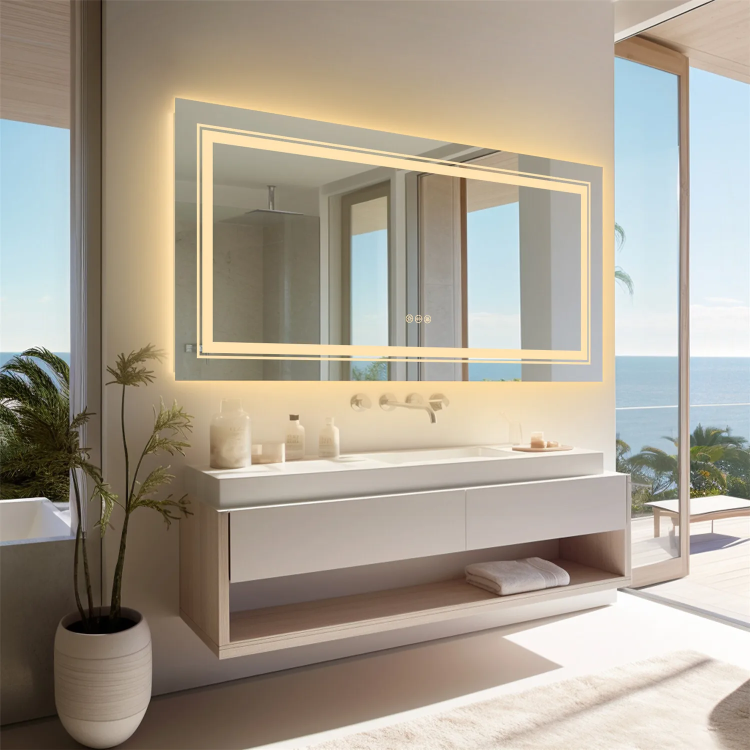 

63" LED Light Backlit Bathroom Mirror Makeup Anti-Fog Memory 3 Color Dimmable