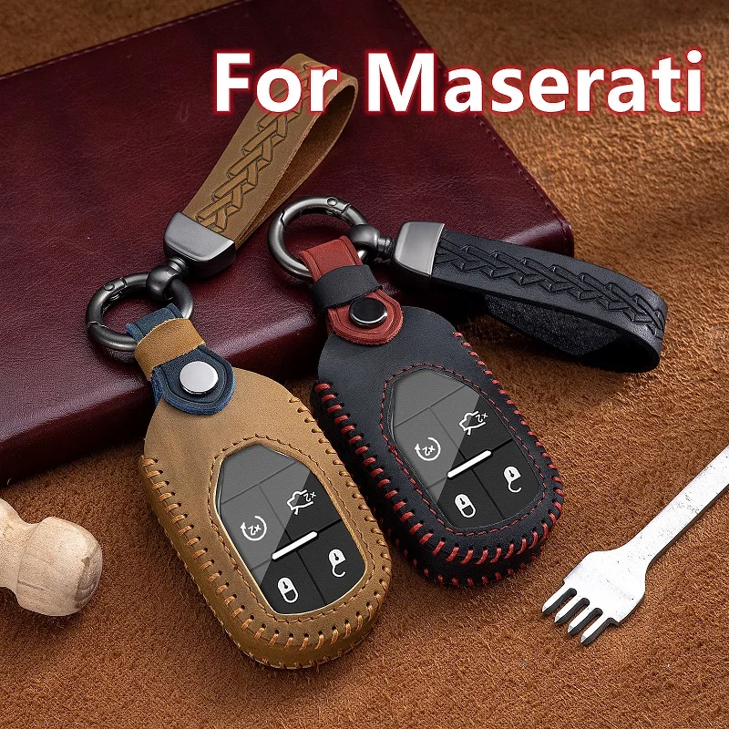 Leather Car Remote Key Case Cover Shell for Maserati Levante Ghibli Quattroporte GT Granturism GranCabrio  Protector Key Holder