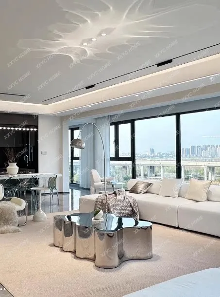 SSC High-end Custom 304 Stainless Steel Coffee Table Silver Metal Brushed   Minimalist Living Room Light Luxury