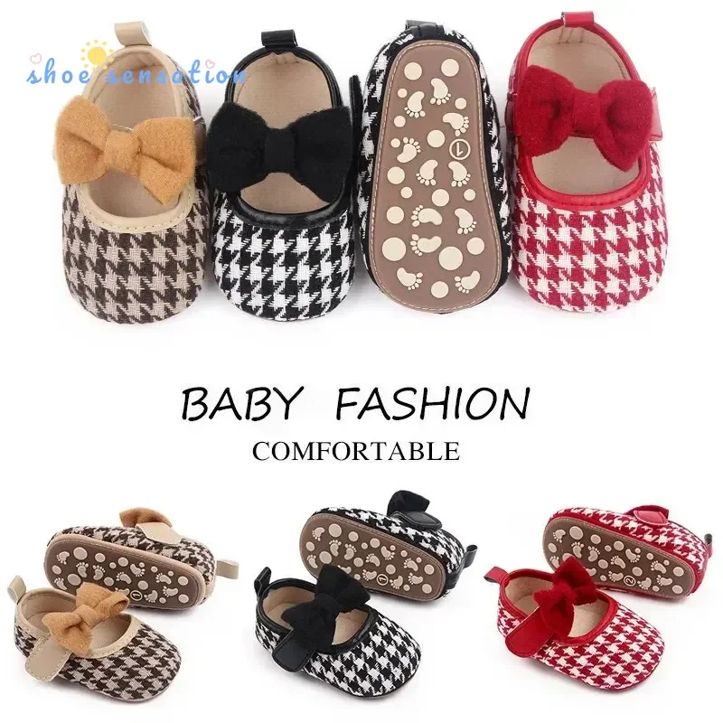 Meckior Baby Girls Shoes Classic Bowknot Striped Checkered Rubber Sole Mary Jane Flats Princess Shoes Toddler First Walker Shoes