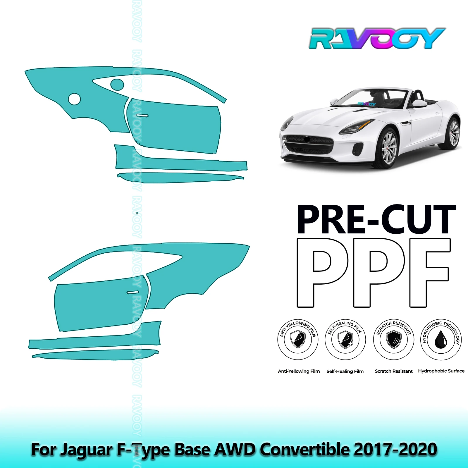 

For Jaguar F-Type Base AWD Convertible 2017-2020 8.5mil Pre-Cut PPF Door & A/B Pillar Kit TPU Paint Protection Film Set